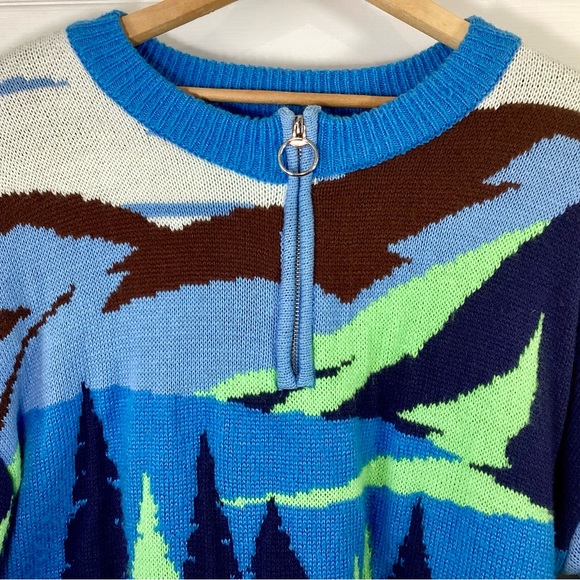 Forever 21 Intarsia Landscape Half-Zip Ski Sweater Double Lined Medium - Picture 6 of 9